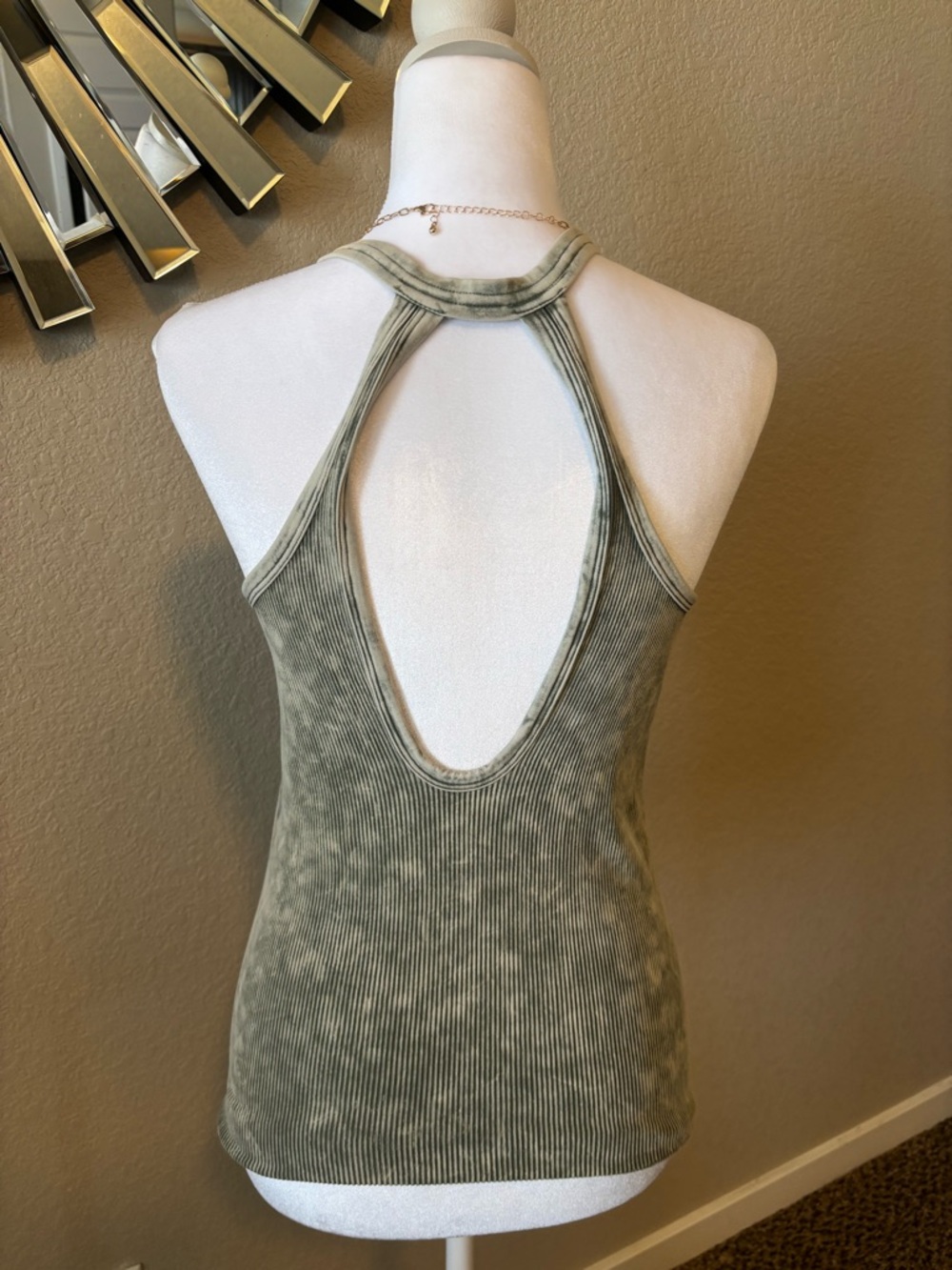 Salt Life Olive Ribbed Henley Racerback Tank Top - Picture 4 of 4